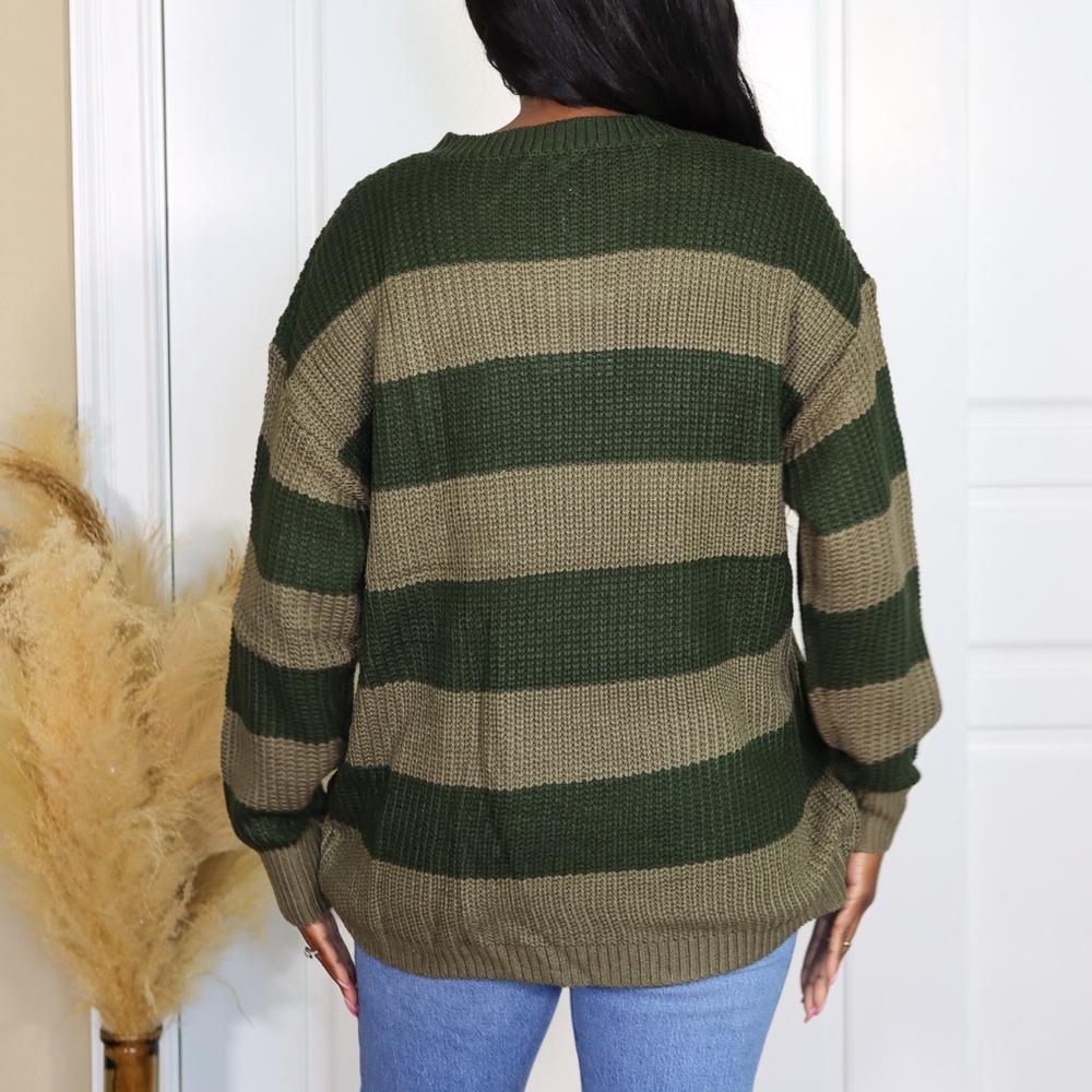 SHADES OF GREEN COLOR BLOCK KNIT SWEATER - Picture 4 of 8